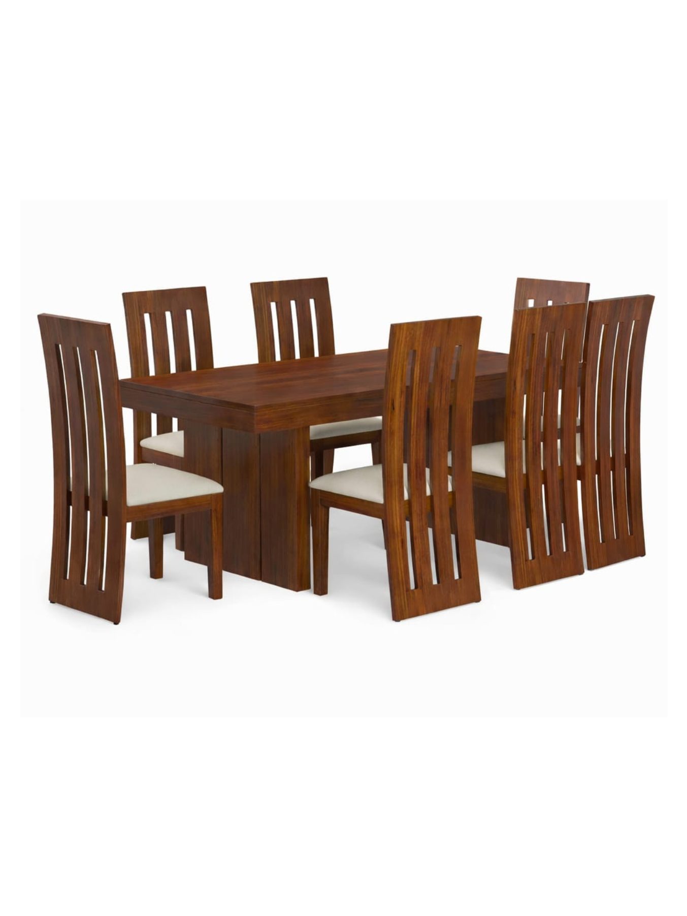 VANWOOD Aurelio 6-Seater Solid Wood Dining Set with Upholstered Chairs - Image 2