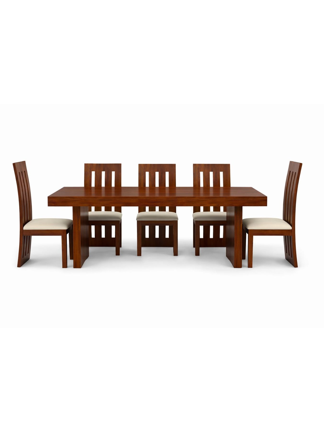 VANWOOD Aurelio 6-Seater Solid Wood Dining Set with Upholstered Chairs - Image 4