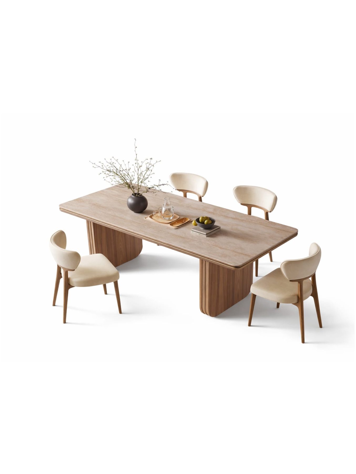 VANWOOD Aurelia Crest – Sculpted Marble Top Dining Table Set