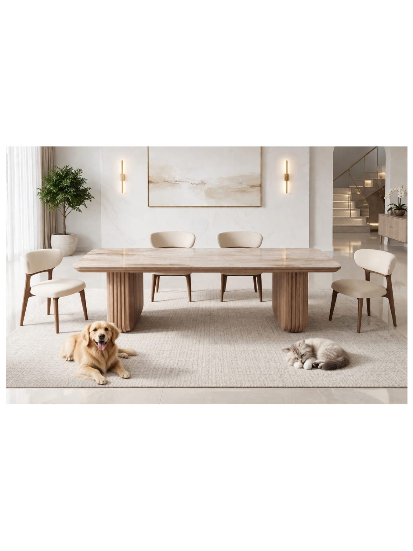 VANWOOD Aurelia Crest – Sculpted Marble Top Dining Table Set - Image 3