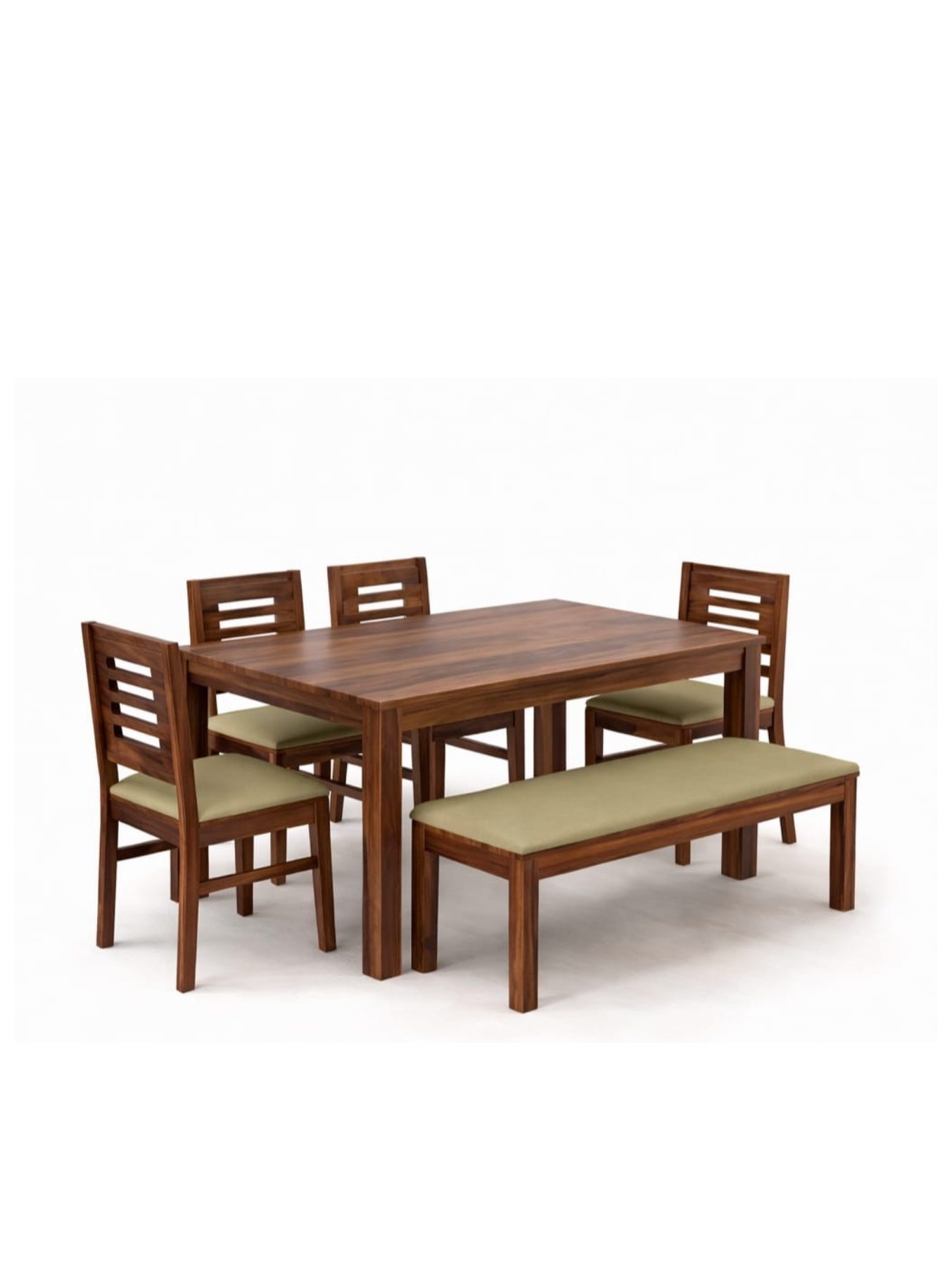 VANWOOD Heritage Slat Dining Set – Solid Wood Table with Bench & Chairs