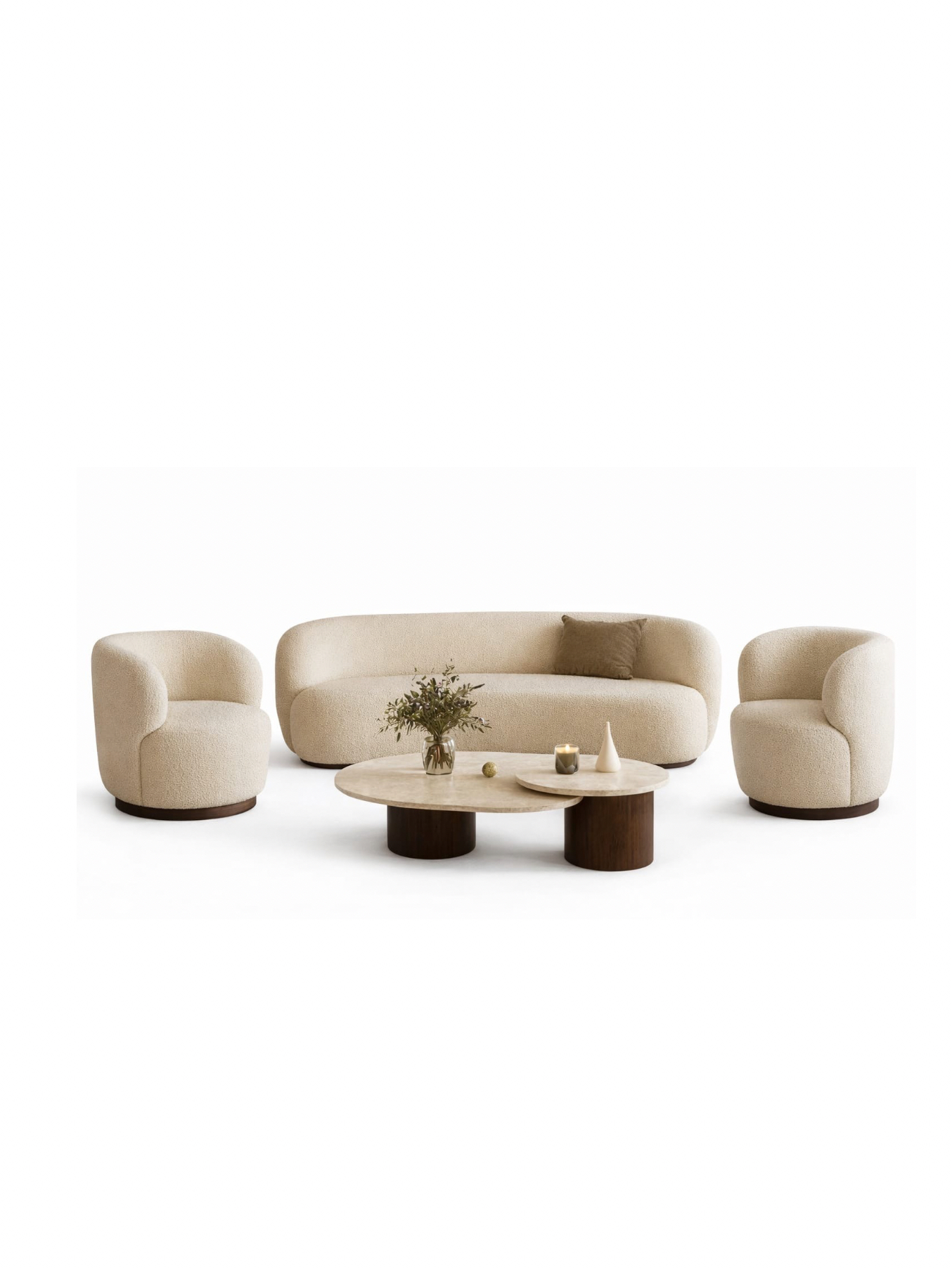VANWOOD Luna Curve Living Set – Sculpted Sofa, Armchairs & Designer Coffee Table