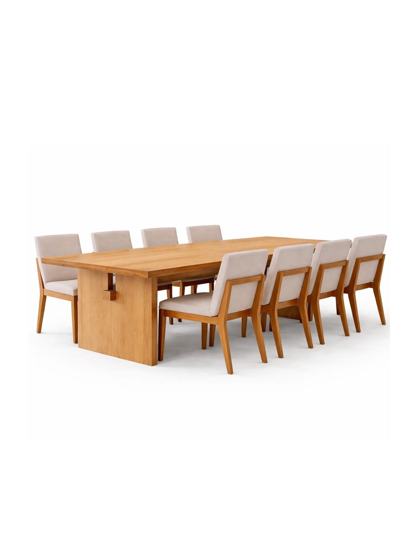 VANWOOD Monolith Extend Dining Set – Solid Wood 8 Seater with Upholstered Chairs