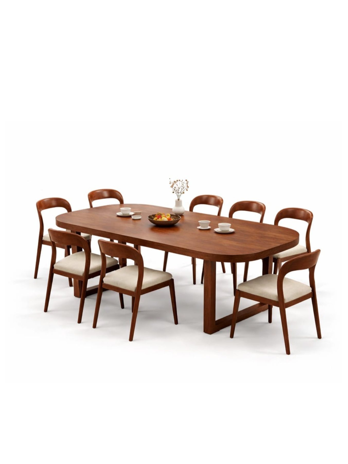 VANWOOD Aurelia Curve Luxe Dining Ensemble – Solid Wood Oval 8 Seater