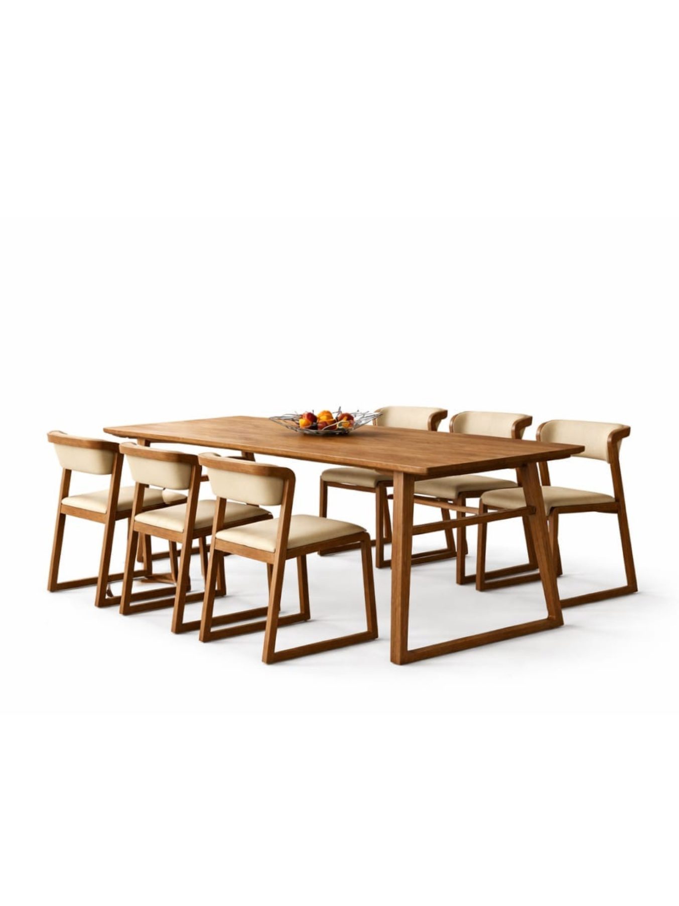 VANWOOD Natura Frame Luxe Dining Ensemble – Solid Wood 8 Seater with Upholstered Chairs