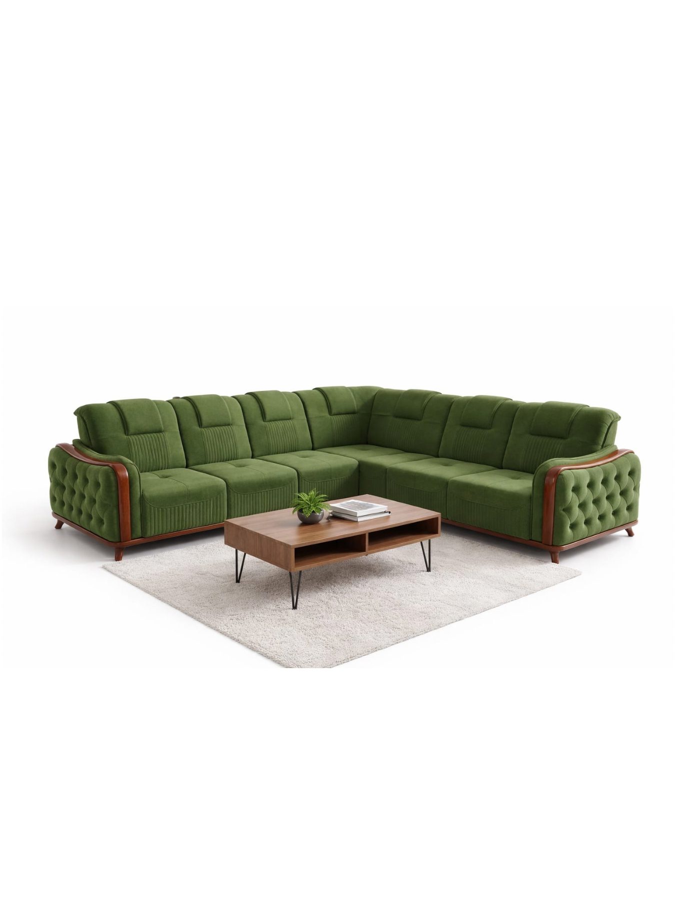 VANWOOD Regal Verde Corner Sectional – Velvet Tufted L-Shape Sofa