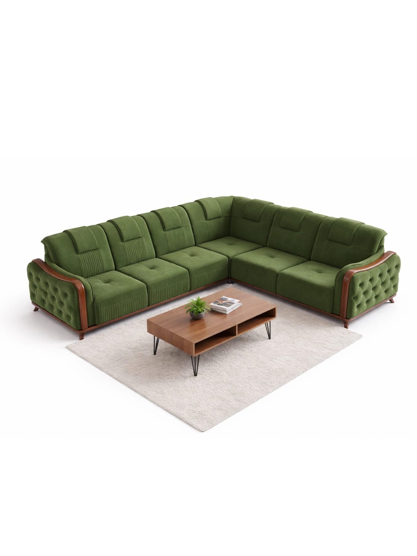VANWOOD Regal Verde Corner Sectional – Velvet Tufted L-Shape Sofa - Image 2