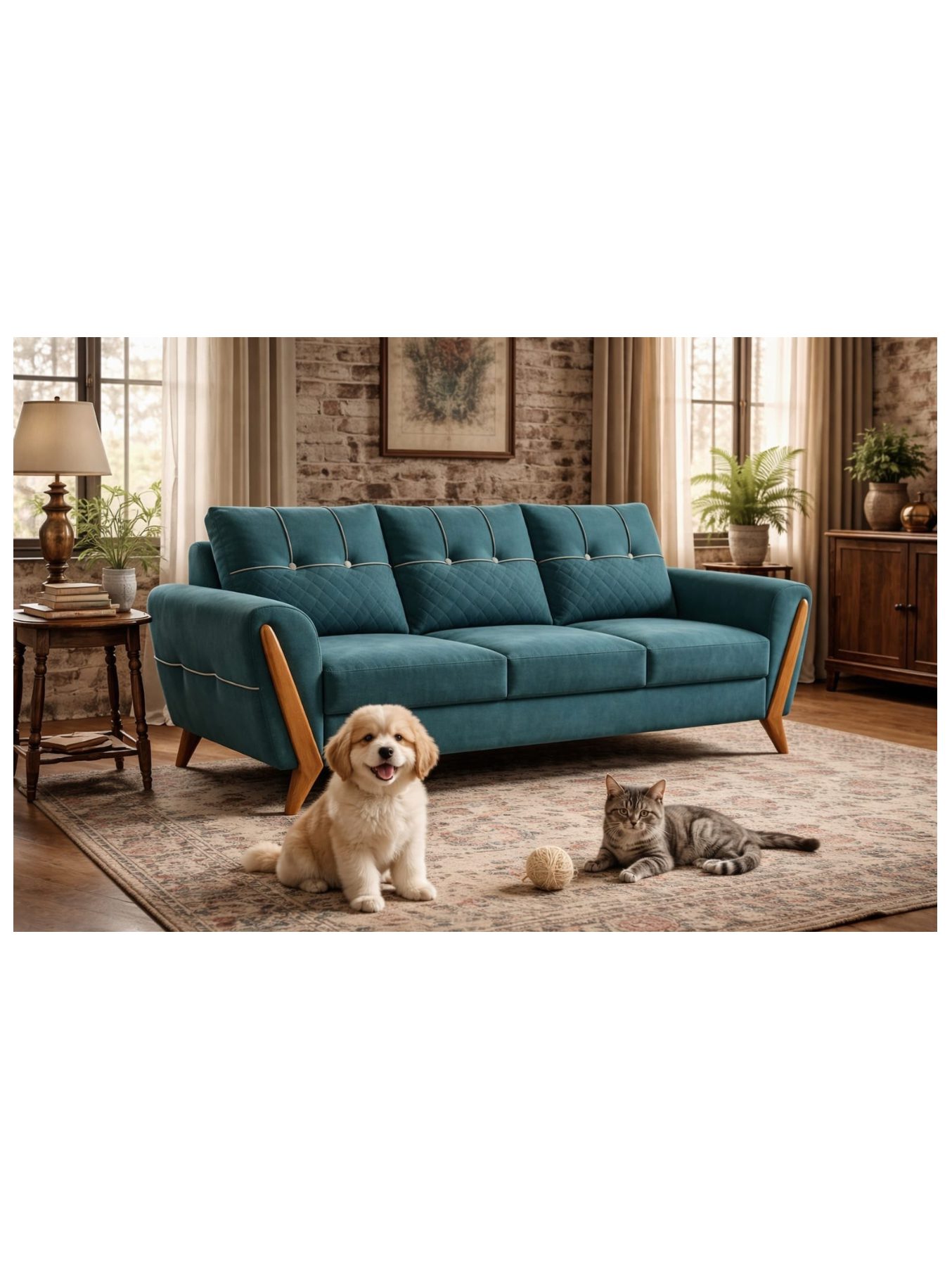 VANWOOD Veloura Crest – Designer Teal 3-Seater Sofa - Image 3