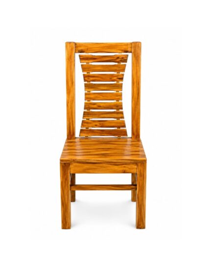 VANWOOD Crestline slatted solid teak wood dining chair with glossy honey finish and premium wooden frame