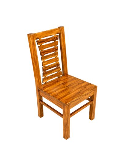 VANWOOD Crestline slatted solid teak wood dining chair with glossy honey finish and premium wooden frame