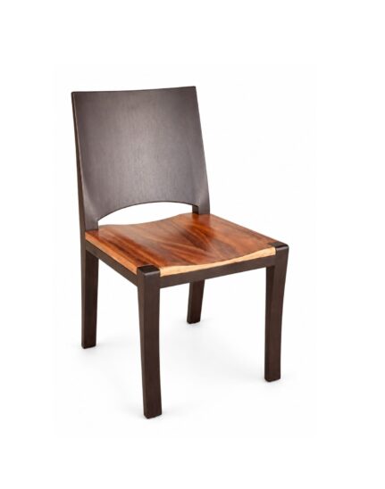 VANWOOD Meridian dual-tone wooden dining chair with curved natural wood seat, dark espresso frame, wide panel backrest, and modern dining design