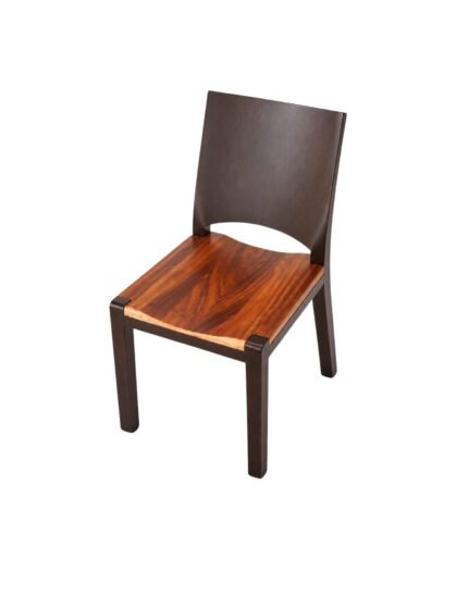 VANWOOD Meridian dual-tone wooden dining chair with curved natural wood seat, dark espresso frame, wide panel backrest, and modern dining design